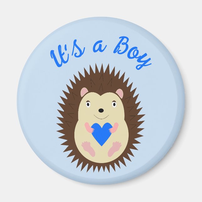 Imán Corazón Azul Niño Erizo Personalizado (Frente)