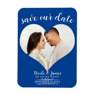 Imán Corazón Azul Profundo Foto Boda Guardar la Fecha