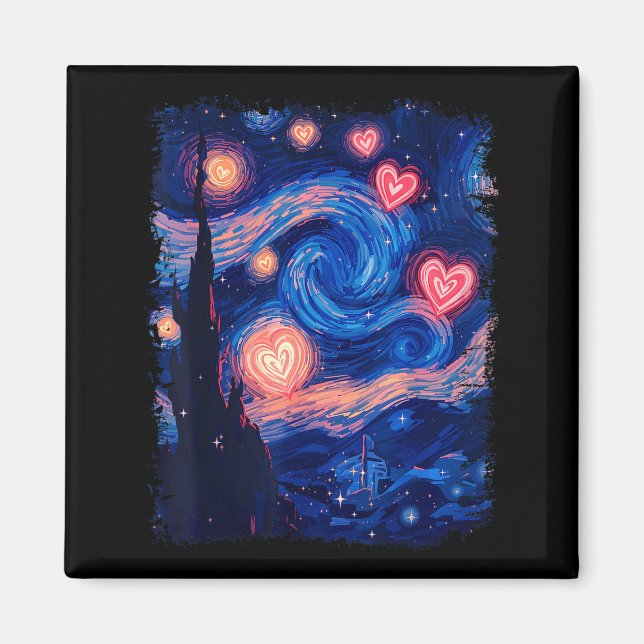 Imán Corazón coincidente de la noche estrellada de Van  (Frente)