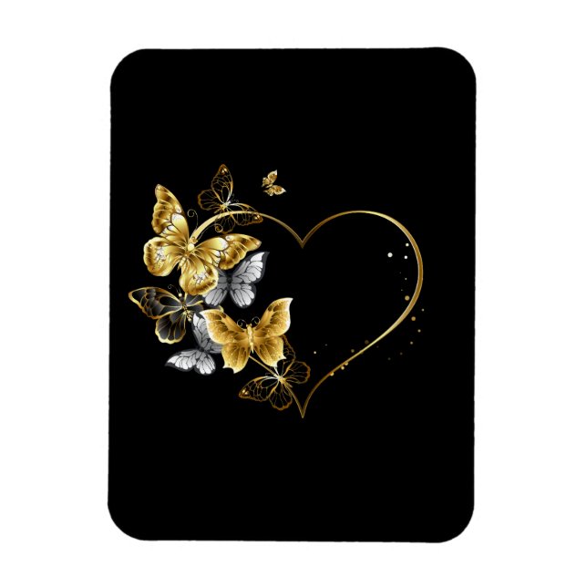 Imán Corazón con mariposas doradas (Vertical)