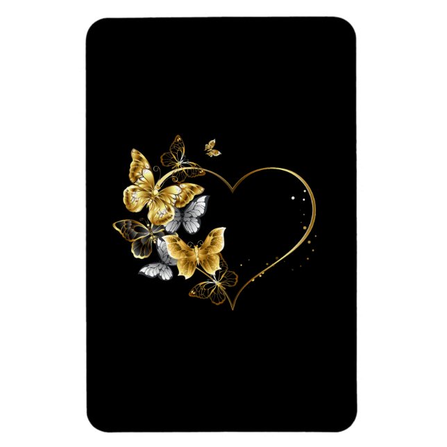 Imán Corazón con mariposas doradas (Vertical)