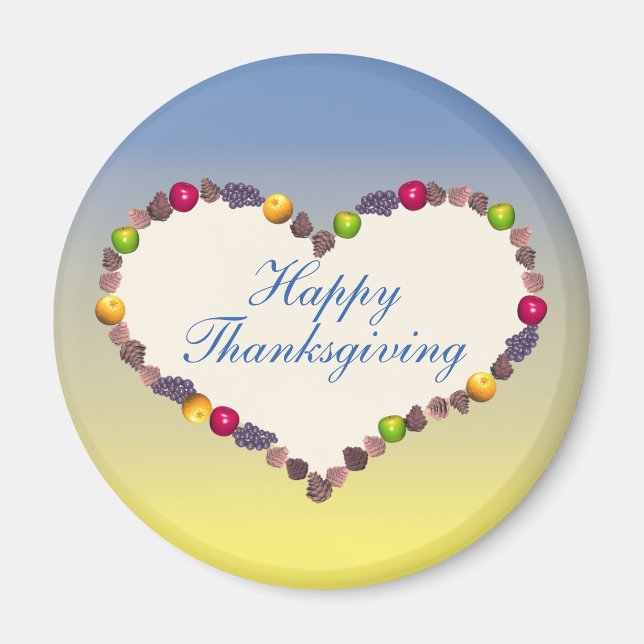 Imán Corazón de Acción de Gracias - Azul y Amarillo (Frente)