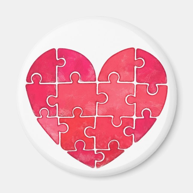 Imán Corazón de acuarela hecho de piezas de rompecabeza (Frente)