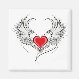 Imán Corazón de Ángel Rojo con alas