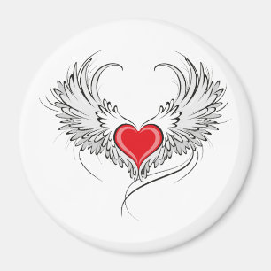Imán Corazón de Ángel Rojo con alas