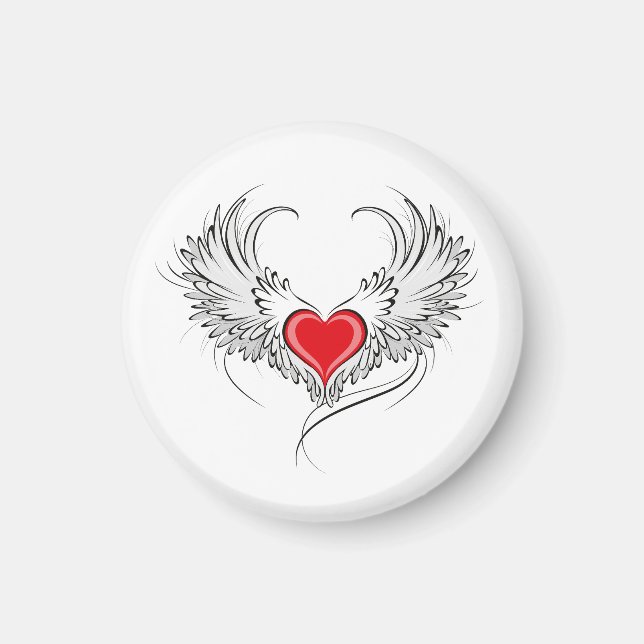 Imán Corazón de Ángel Rojo con alas (Frente)