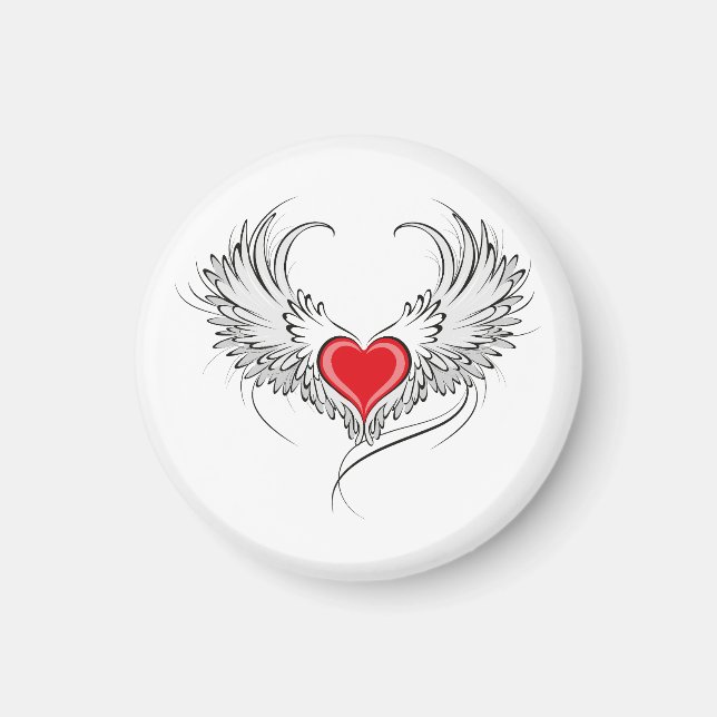 Imán Corazón de Ángel Rojo con alas (Frente)