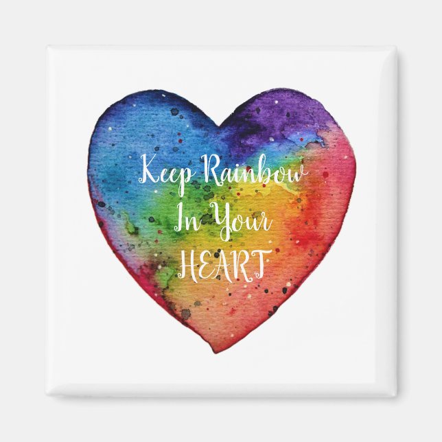 Imán Corazón de arcoiris cúrcuma acuarela (Frente)