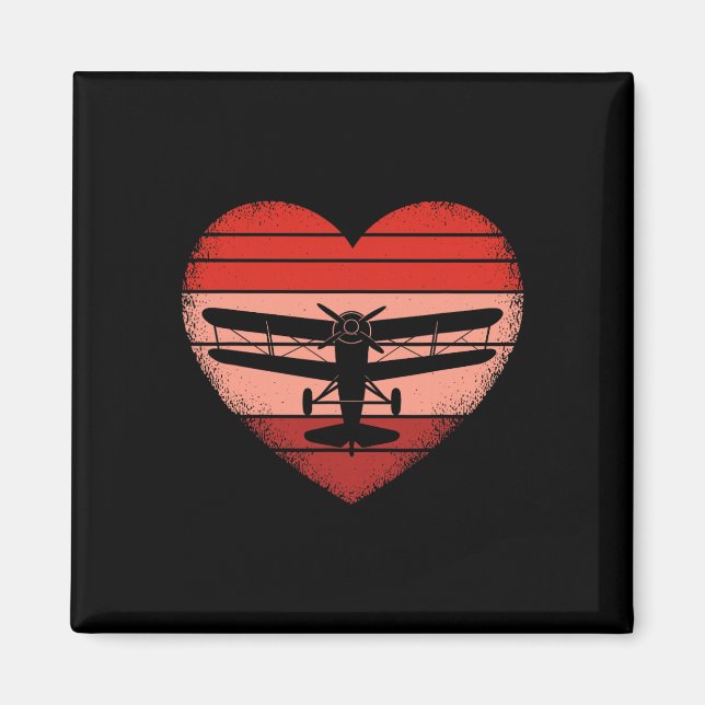 Imán Corazón de Avión Retro San Valentín Piloto Mujer H (Frente)
