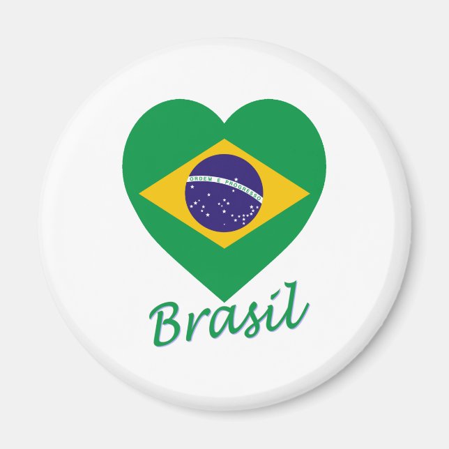 Imán Corazón de bandera de Brasil (Frente)