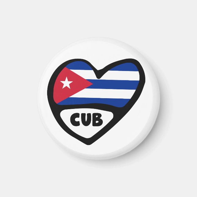 Imán Corazón de bandera del código del país de Cuba, CU (Frente)