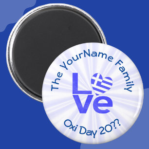 Imán Corazón de bandera griega con amor azul