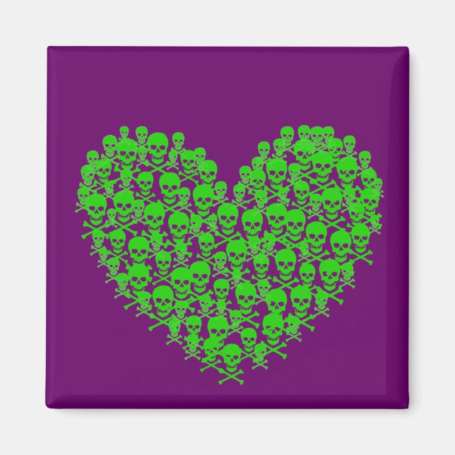 Imán Corazón de cráneo verde (Frente)