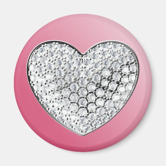 Imán Corazón de diamante en rosa (Frente)