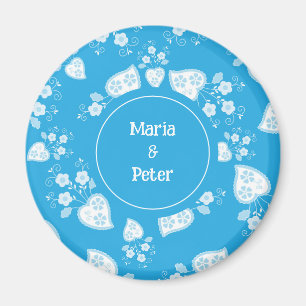 Imán Corazón de flores azul