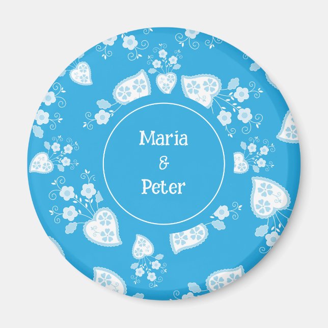 Imán Corazón de flores azul (Frente)