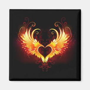 Imán Corazón de fuego angélico con alas