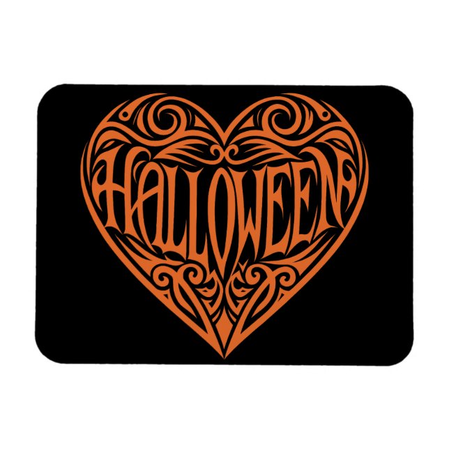 Imán Corazón de Halloween, Corazón Naranja, Fiesta (Horizontal)