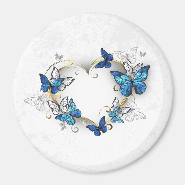 Imán Corazón de joyas con mariposas Morfo (Frente)
