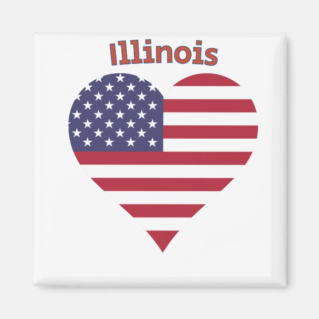 Imán Corazón de la Bandera Americana de Illinois (Frente)