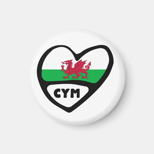 Imán Corazón de la bandera del código del país de Cymru (Frente)
