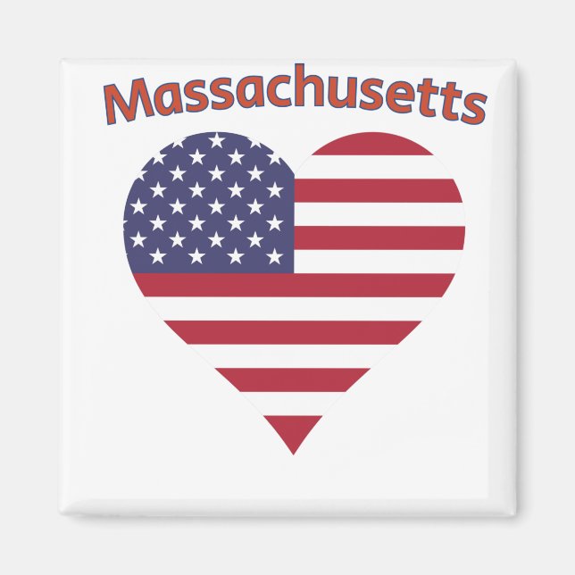 Imán Corazón de la bandera estadounidense de Massachuse (Frente)