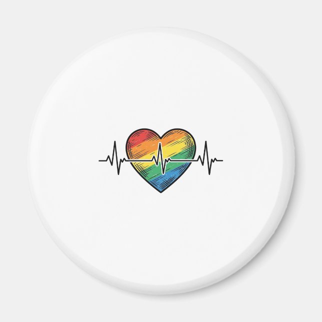 Imán Corazón de latido de arcoíris diseño de grabado vi (Frente)