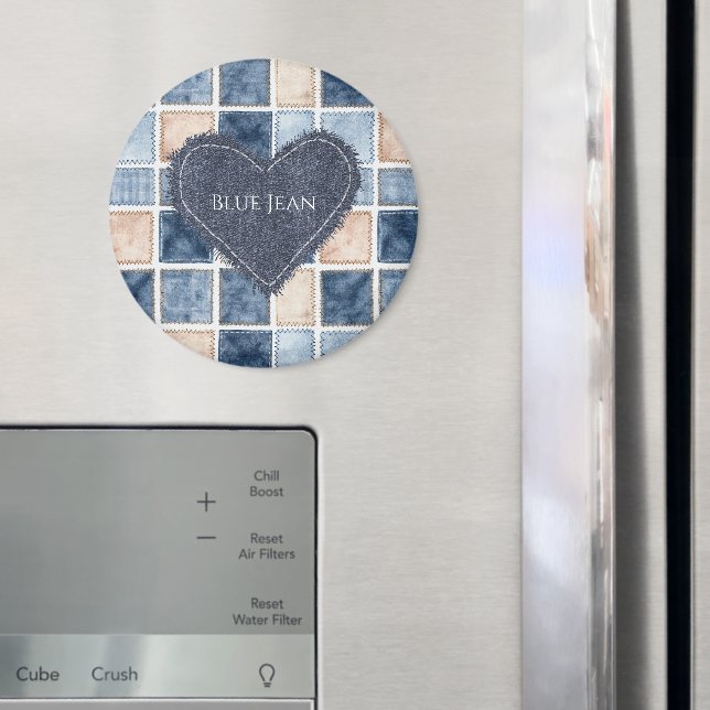 Imán Corazón de mezclilla azul crema falsa (In situ (nevera))