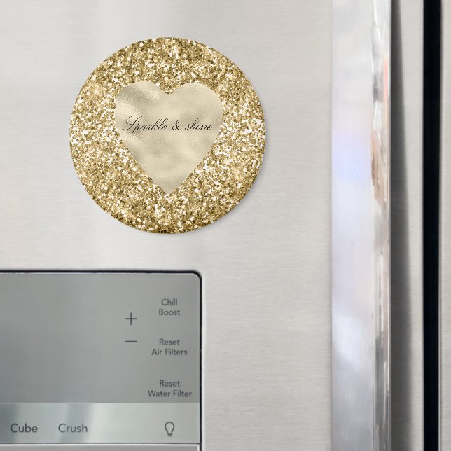Imán Corazón de Oro Glitter Personalizado             (In situ (nevera))
