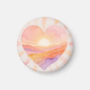 Imán Corazón de puesta de sol Serenidad acuarela