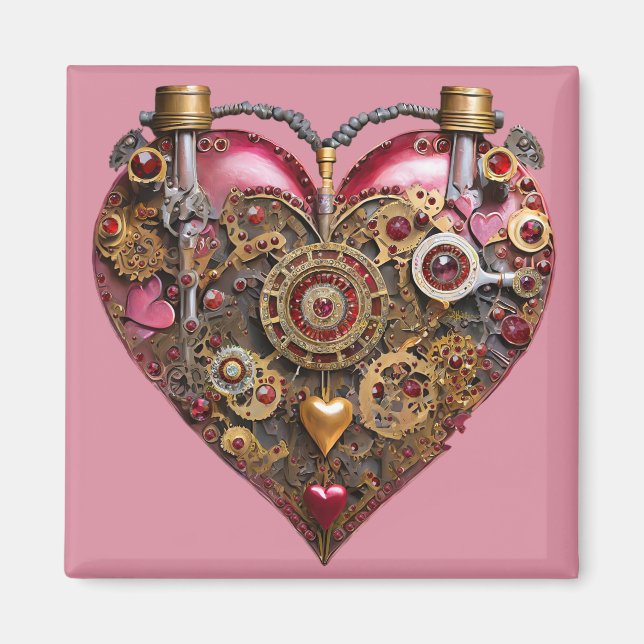 Imán Corazón de Streampunk Rubí de San Valentín (Frente)
