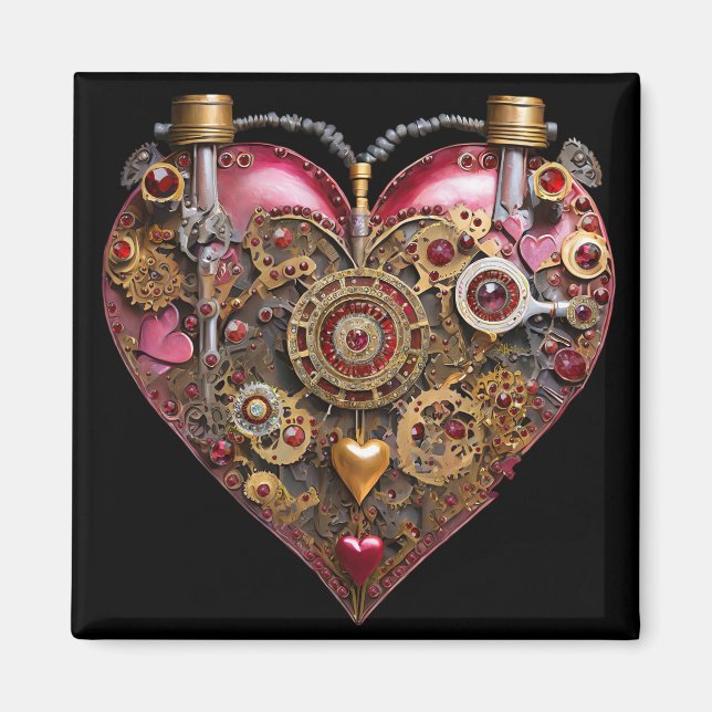 Imán Corazón de Streampunk Rubí de San Valentín (Frente)