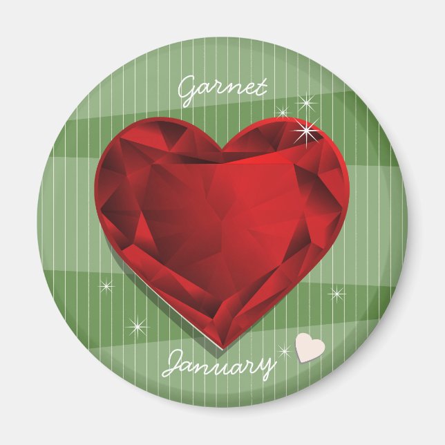Imán Corazón del rojo del granate de Birthstones enero (Frente)