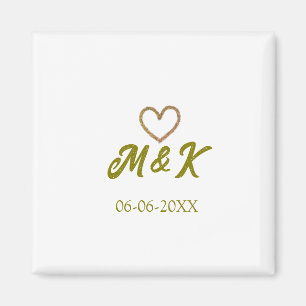 Imán corazón dorado nombre de la pareja de boda letra m