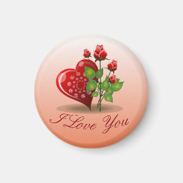 Imán Corazón espiral y rosa rojo