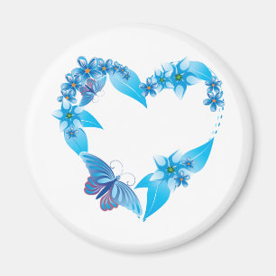 Imán Corazón floral de mariposa azul