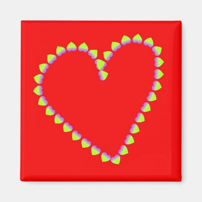 Imán Corazón formó corazones sobre rojo (Frente)