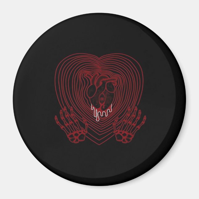 Imán Corazón Llorando En Rojo - Corazón de manos Skelet (Frente)