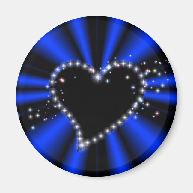Imán Corazón negro con estrellas en arcoiris azul (Frente)