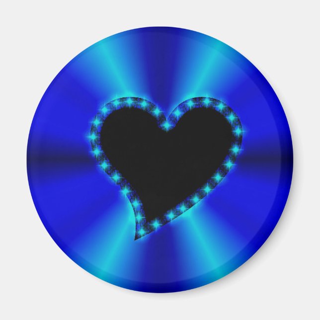 Imán Corazón negro con estrellas en arcoiris azul (Frente)