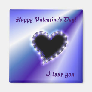 Imán Corazón negro con estrellas en arcoiris rosado mor