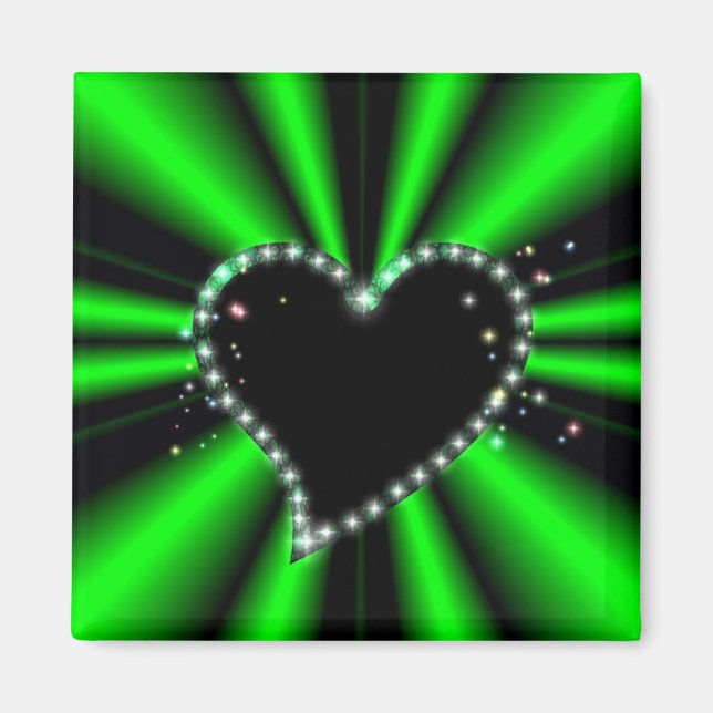 Imán Corazón negro con estrellas en arcoiris verde (Frente)