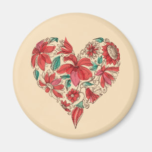 Imán Corazón retro de flores símbolo de amor