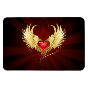 Imán Corazón Rojo con Alas Doradas