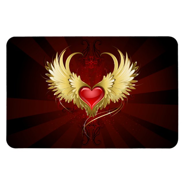 Imán Corazón Rojo con Alas Doradas (Horizontal)