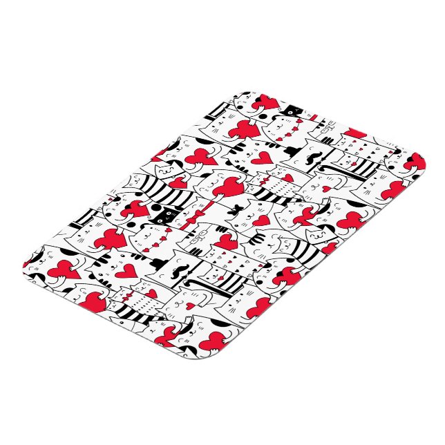 Imán Corazón rojo de gato blanco negro (Lado Izquierdo)