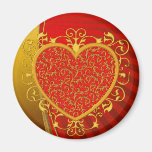 Imán Corazón rojo de la flor de lis del oro