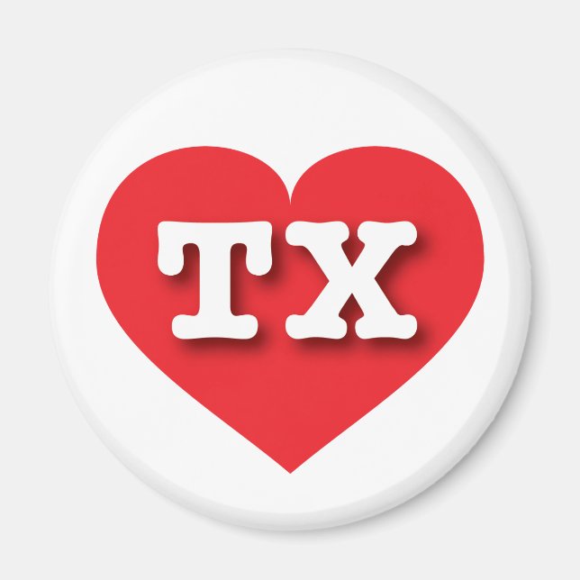 Imán Corazón Rojo de Texas - Amo Texas (Frente)