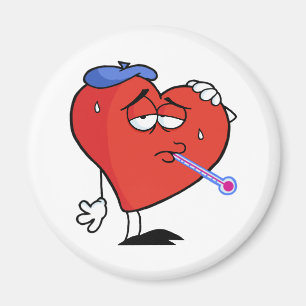 Imán Corazón rojo enfermo con un termómetro en su boc