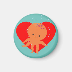Imán Corazón Rojo Personalizado de Octopus Cute
